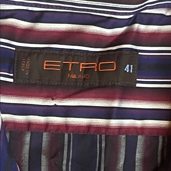 Etro sz 41 Classic Striped Button-Down Shirt in Blue Purple and Red - Picture 3 of 9